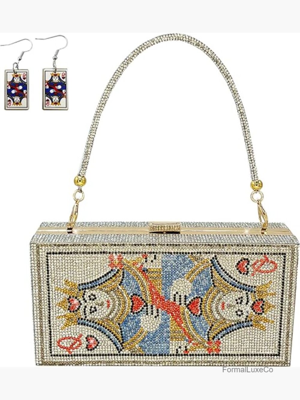 Rhinestone Evening Clutch with Chain Strap, Handmade Crossbody Purse for Parties